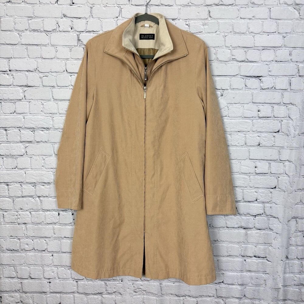 Blarney Woolen Mills Tan Mid Length Full Zip Jacket Trench Coat